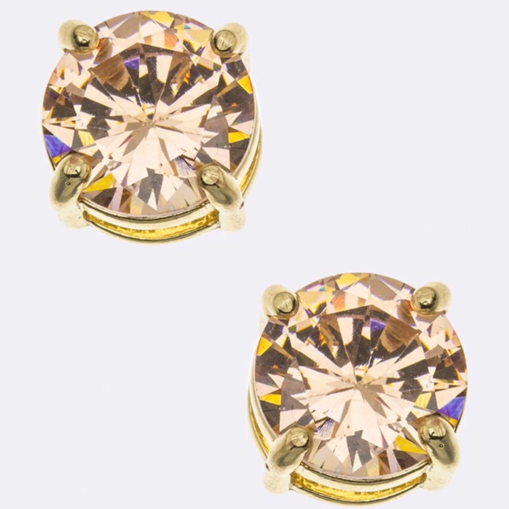 Peach and Gold Color Rhinestone Stud Earrings